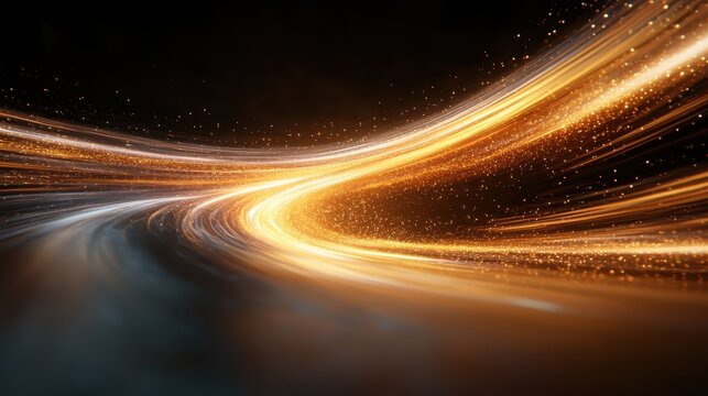 An abstract representation of dynamic light trails in bright colors, flowing gracefully on a dark background, symbolizing motion, energy, and creativity.