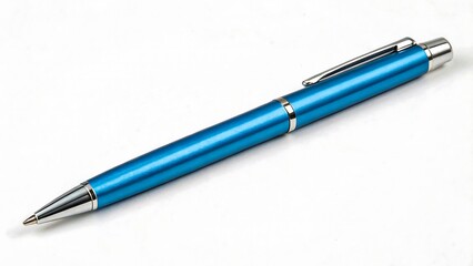 Elegant Blue Pen on White Background Business Stationery Office Supply Writing Tool