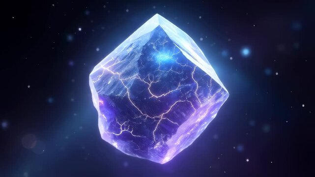 Glowing Blue And Purple Crystal In Dark Space