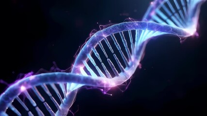 Glowing Blue and Purple DNA Helix Abstract 3D Animation - Powered by Adobe