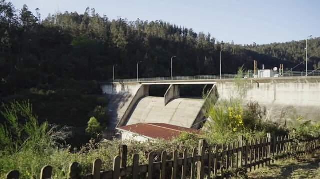 01-01-2021. Arzua, A Coru&ntilde;a, Spain. Dam of the Portodemouros Reservoir on the Ulla River, Galicia, Spain &ndash; D-Log Profile - 1593
