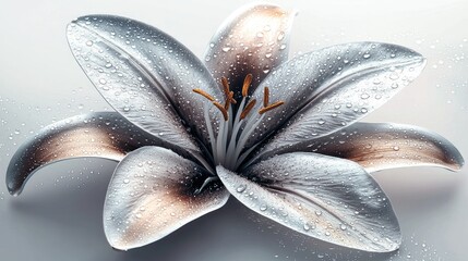 Detailed close-up view of a metallic lily flower with water droplets.