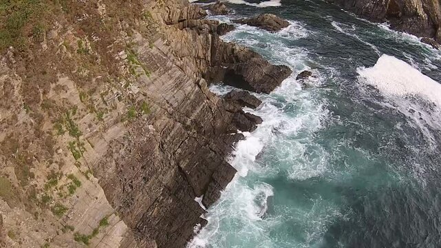 Overhead Aerial Drone Flight Above Rugged Atlantic Coastline in Galicia - 1638
