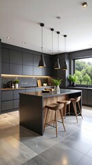 Modern Dark Kitchen Island Design.