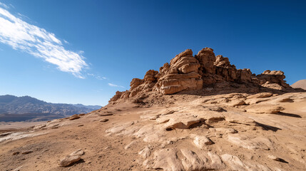 Fototapeta premium rock formations in the desert, shaped by wind and time, with a clear blue sky