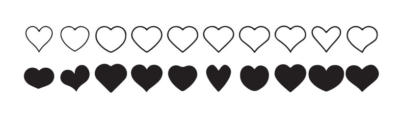 Heart vector icons. Set of love symbols isolated on transparent background.Heart illustration collection, Love symbol icon set. vector  illutration eps 10.