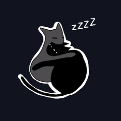 Cute black cat sleeping soundly, cozy and peaceful