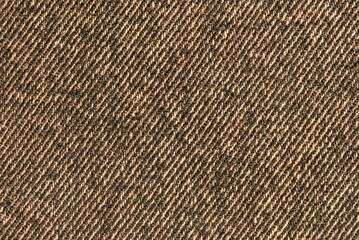 Brown denim cotton twill fabric pattern close up as background
