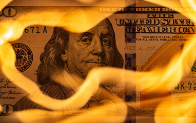 Burning US One Hundred Dollar