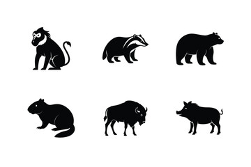 Naklejka premium Forest animals silhouette themed wild nature creature set vector illustration.
