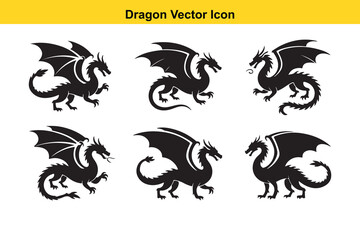 Naklejka premium Six dragon silhouettes vector illustration set