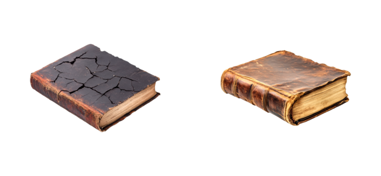 Exploring antique book condition library vintage preservation. Isolated png set