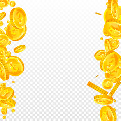 British pound coins falling. Scattered gold GBP