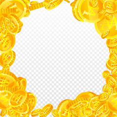 Korean won coins falling. Scattered gold WON