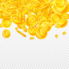 European Union Euro coins falling. Scattered gold