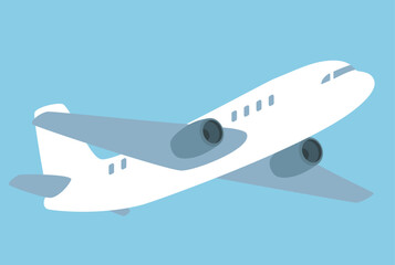 Passenger or cargo plane flying in blue sky, vector illustration.