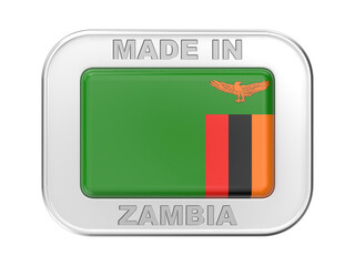 Made in Zambia, silver badge with the national flag of Zambia