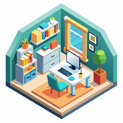 Obraz premium Isometric Design Of A Home Office On White Background 