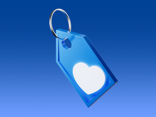 3D render of a black product tag with a white heart symbol. Concept for favorite item, user rating, gift tag, emotional value, or customer preference in shopping.
