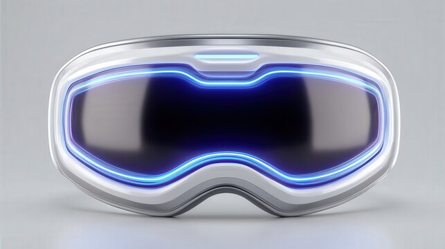 Futuristic virtual reality headset showcasing sleek design and advanced technology with glowing blue accents perfect for immersive gaming and digital experiences enhancing user engagement