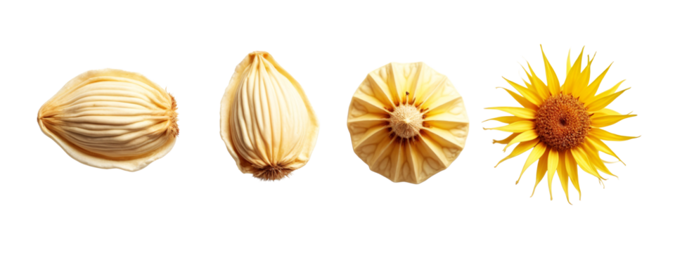 A group of three dried flowers