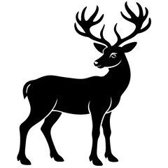 A majestic stag silhouette stands isolated on white background