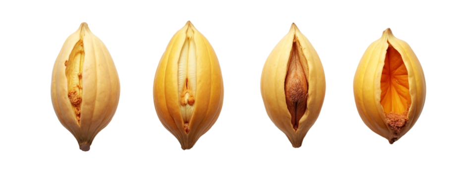 A set of four different views of a seed pod.