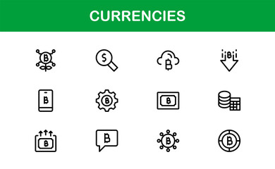 Currency Icon Set with Modern Vector Designs for Finance Apps Banking Money Trade Investment Digital Economy Minimalist Style Icons for Commercial Use