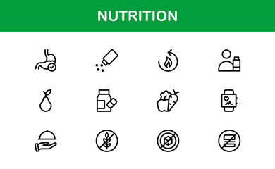 Nutrition Icon Set Featuring Modern, Clean, and Versatile Designs Perfect for Health, Wellness, and Food Projects
