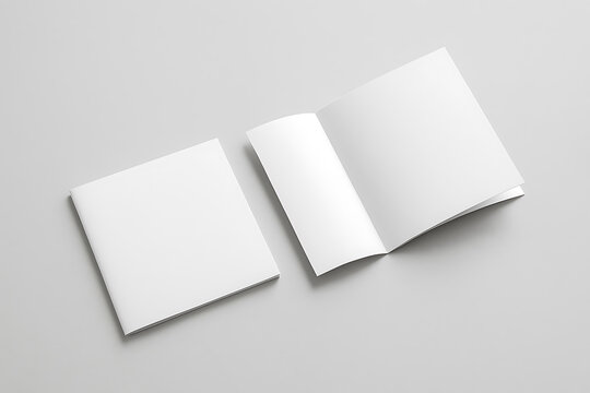 Blank square bi fold brochure mockup on gray background