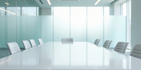 Fototapeta premium An empty business conference room with a frosted glass wall and sleek table