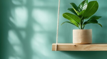 A simple yet elegant potted plant sits atop a shelf, adorned with soft natural light, bringing a refreshing touch of nature to an interior space for relaxation and comfort.