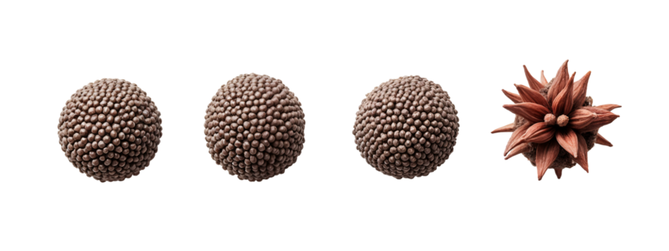 A set of three brown spheres