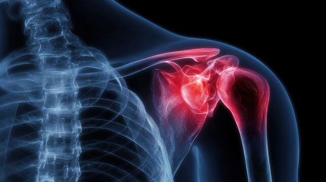 Detailed X-ray Shoulder Joint Highlighted Rotator Cuff Pain Area