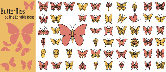 Butterflies Collection &ndash; Isolated Insects in Nature with Vibrant Wings for Spring and Summer Designs