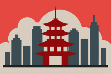 Obraz premium Urban city skyline vector silhouette illustration with towering buildings and modern architecture