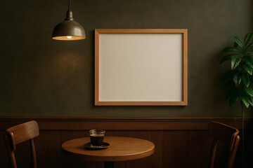 Cozy Caf&eacute; Wall with Wooden Frame and Coffee Table