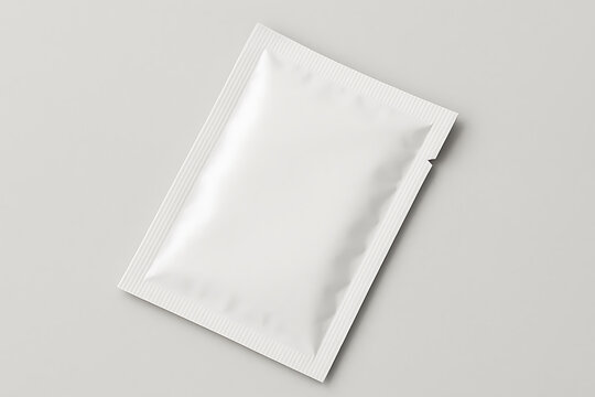 Blank white sachet packet mockup on gray background