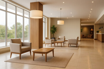 Fototapeta premium Spacious Hotel Lobby with Natural Light and Minimalist Seating
