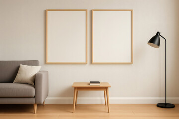 Sunlit Minimalist Living Room with Two Poster Frames