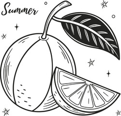 Vector illustration of ripe apple fruit with green leaves, fresh healthy food drawing