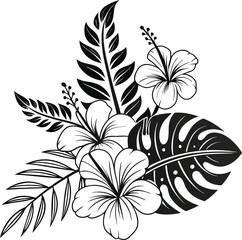 Black and white seamless floral pattern with butterflies, a nature illustration for cards or wallpaper