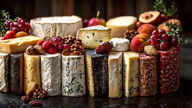 Circle with different types of cheese cheese platter food background