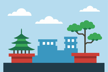 Obraz premium Vector illustration of an old urban building in a city landscape