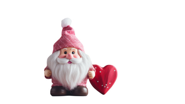 A pink santa claus figure holding a red heart on a black background for christmas decoration theme - Powered by Adobe
