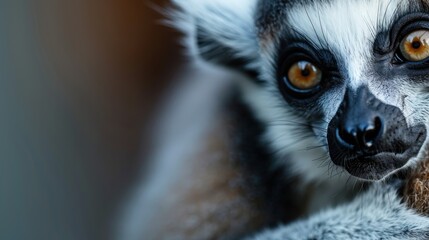 Obraz premium A striking close-up image of a lemur, showcasing its expressive eyes and unique facial markings, inviting viewers into the world of intriguing wildlife.