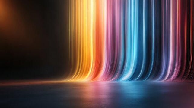 Bright, colorful light trails cascade in a mesmerizing abstract design, representing energy, movement, and artistic flair in a visually dynamic and engaging manner.