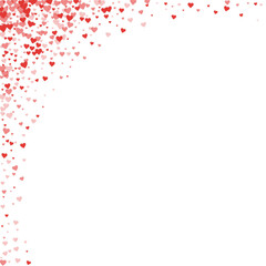 Red hearts scattered on white background.