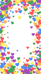 Rainbow colored scattered hearts. LGBT valentine