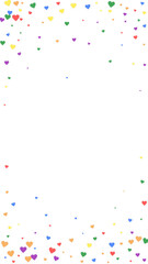 Rainbow colored scattered hearts. LGBT valentine